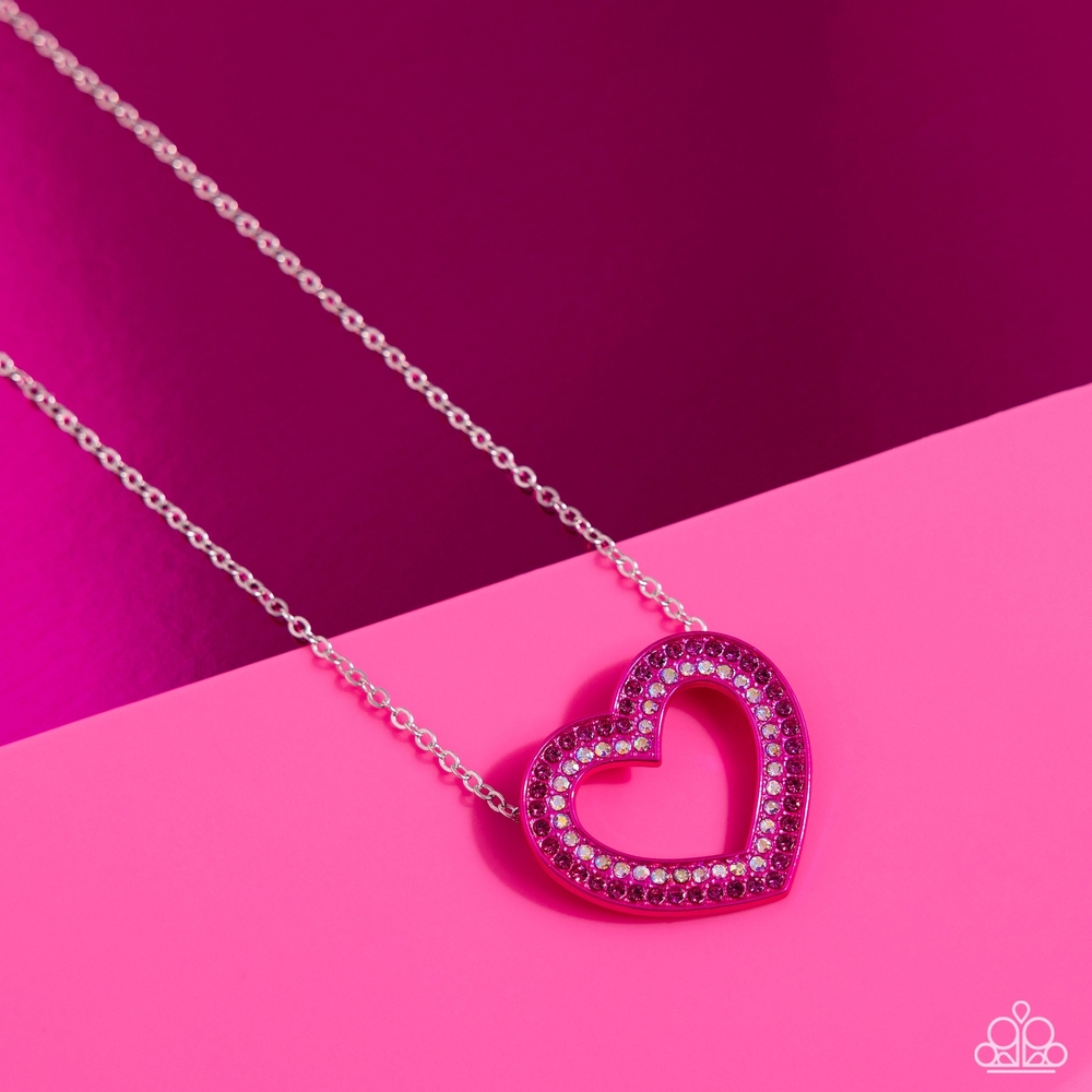Heart Pendant Necklace with Pink & White Accents